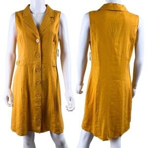 Modcloth Size 8 Coasting Along Yellow Button Front Linen Shift Mini NEW Dress